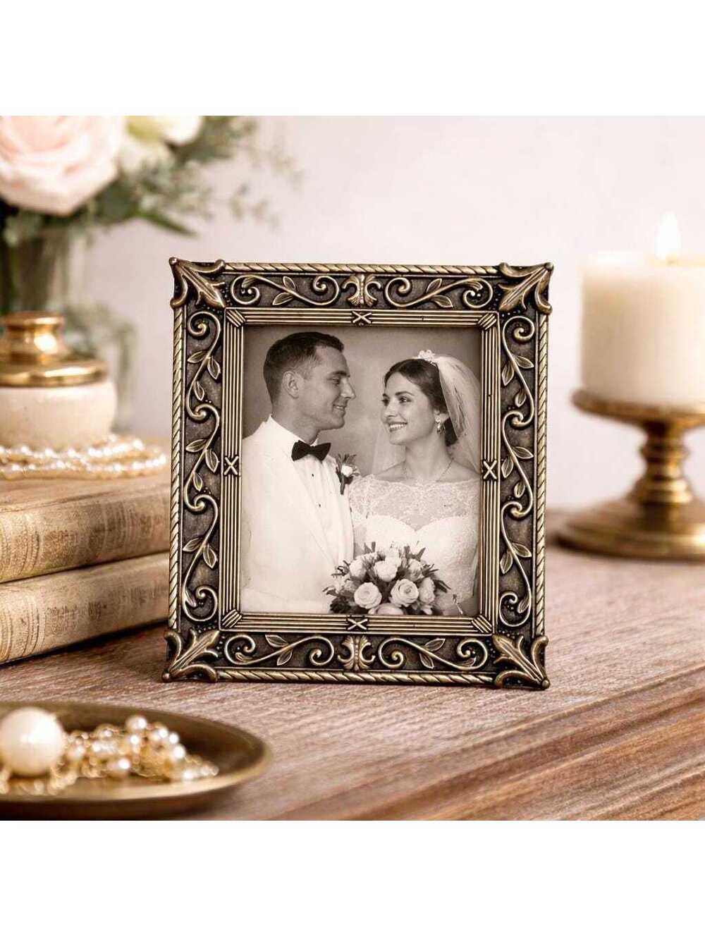 Vintage Ornate Silver Floral Picture Frame – Cottage Decor Mini Photo Frame